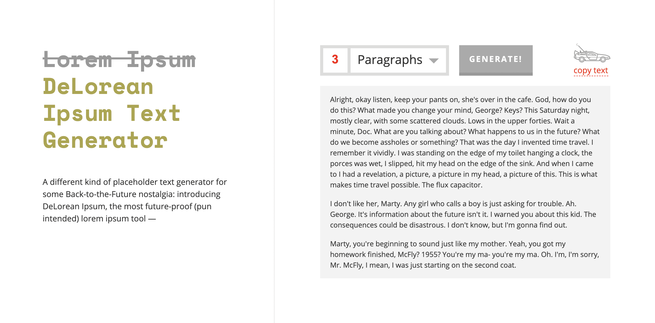 Stuff We Love #6: DeLorean Ipsum